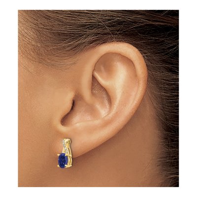 10K Yellow Gold 1/20 ct tw Lab-Created Sapphire & Diamond Birthstone Dangle Earrings – view 4