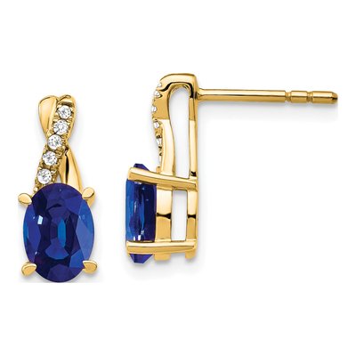 10K Yellow Gold 1/20 ct tw Lab-Created Sapphire & Diamond Birthstone Dangle Earrings