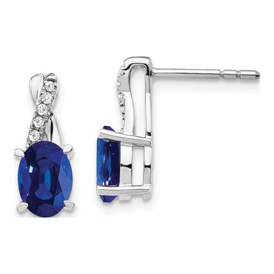 14K White Gold 1/20 ct tw Lab-Created Sapphire & Diamond Dangle Earrings