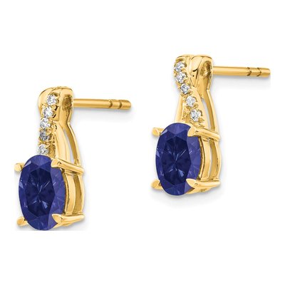 14K Yellow Gold 1/20 ct tw Lab-Created Sapphire & Diamond Dangle Earrings – view 2