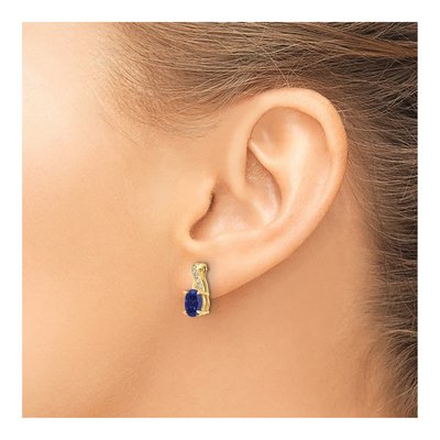 14K Yellow Gold 1/20 ct tw Lab-Created Sapphire & Diamond Dangle Earrings – view 3