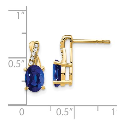 14K Yellow Gold 1/20 ct tw Lab-Created Sapphire & Diamond Dangle Earrings – view 4