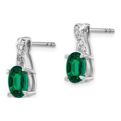 14K White Gold 1/20 ct tw Lab-Created Emerald & Diamond Oval Dangle Earrings – view 2