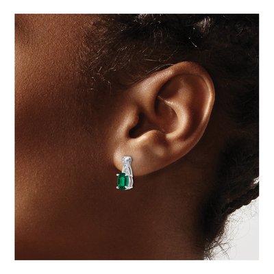 14K White Gold 1/20 ct tw Lab-Created Emerald & Diamond Oval Dangle Earrings – view 3
