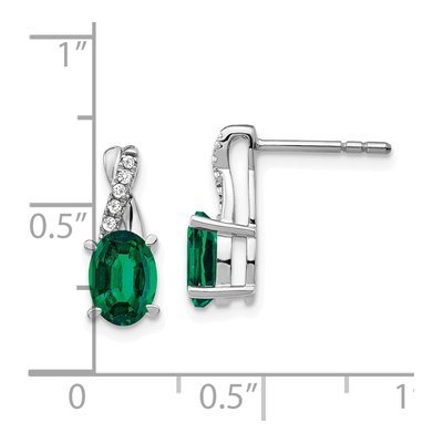 14K White Gold 1/20 ct tw Lab-Created Emerald & Diamond Oval Dangle Earrings – view 4