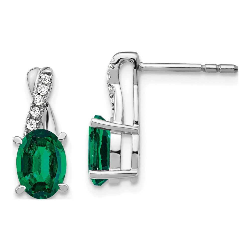 14K White Gold 1/20 ct tw Lab-Created Emerald & Diamond Oval Dangle Earrings