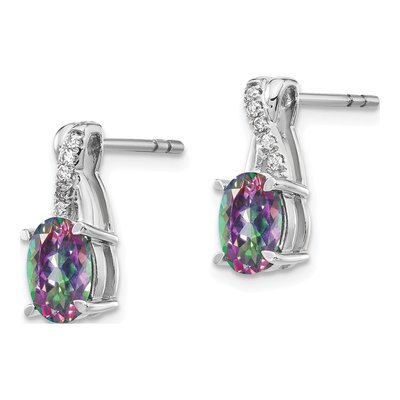 14K White Gold 1/20 ct tw Mystic Fire Topaz & Diamond Oval Dangle Earrings – view 3