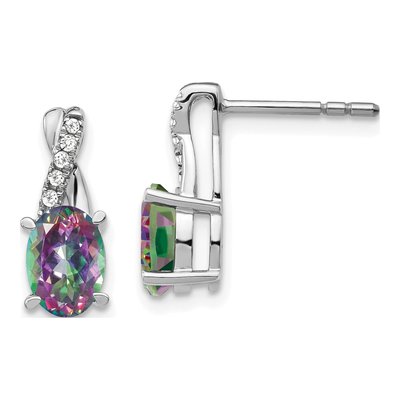 14K White Gold 1/20 ct tw Mystic Fire Topaz & Diamond Oval Dangle Earrings