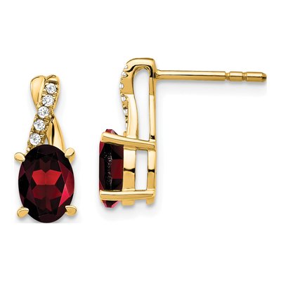 10K Yellow Gold 1/20 ct tw Garnet & Diamond January Dangle Earrings