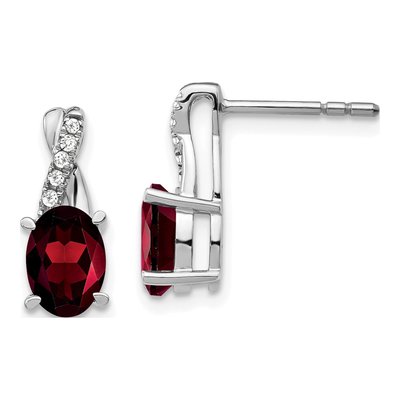 14K White Gold 1/20 ct tw Garnet & Diamond Dangle Earrings