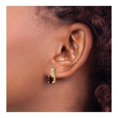 14K Yellow Gold 1/20 ct tw Garnet & Diamond January Dangle Earrings – view 3