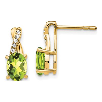 10K Yellow Gold 1/20 ct tw Peridot & Diamond Dangle Earrings
