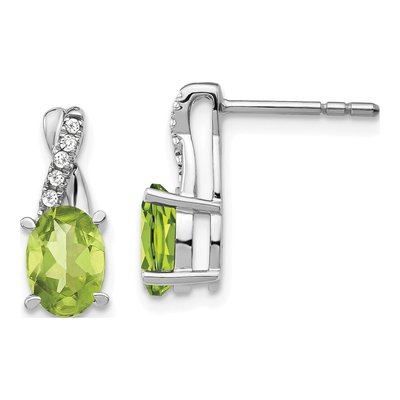 14K White Gold 1/20 ct tw Peridot & Diamond Dangle Earrings