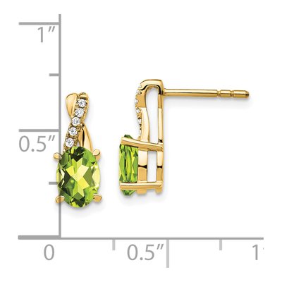 14K Yellow Gold 1/20 ct tw Peridot & Diamond Dangle Earrings – view 4