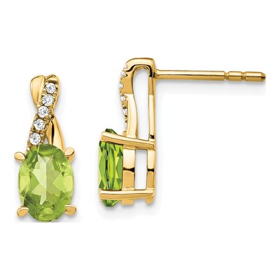 14K Yellow Gold 1/20 ct tw Peridot & Diamond Dangle Earrings