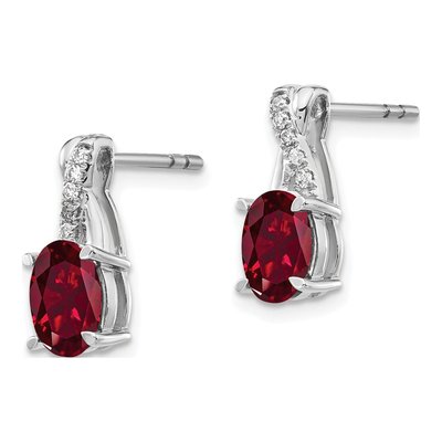 14K White Gold 1/20 ct tw Ruby & Diamond Oval Dangle Earrings – view 2