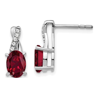 14K White Gold 1/20 ct tw Ruby & Diamond Oval Dangle Earrings