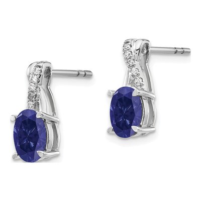 14K White Gold 1/20 ct tw Sapphire & Diamond Oval Dangle Earrings – view 2