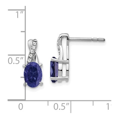 14K White Gold 1/20 ct tw Sapphire & Diamond Oval Dangle Earrings – view 4