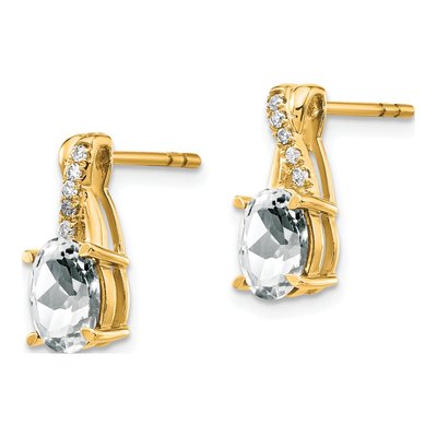 10K Yellow Gold 1/20 ct tw White Topaz & Diamond Oval Dangle Earrings – view 3