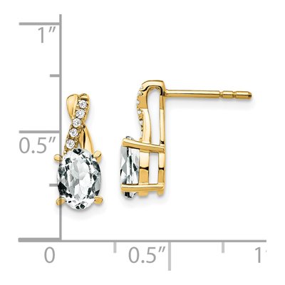 10K Yellow Gold 1/20 ct tw White Topaz & Diamond Oval Dangle Earrings – view 5