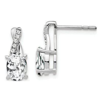 14K White Gold 1/20 ct tw White Topaz & Diamond Oval Dangle Earrings