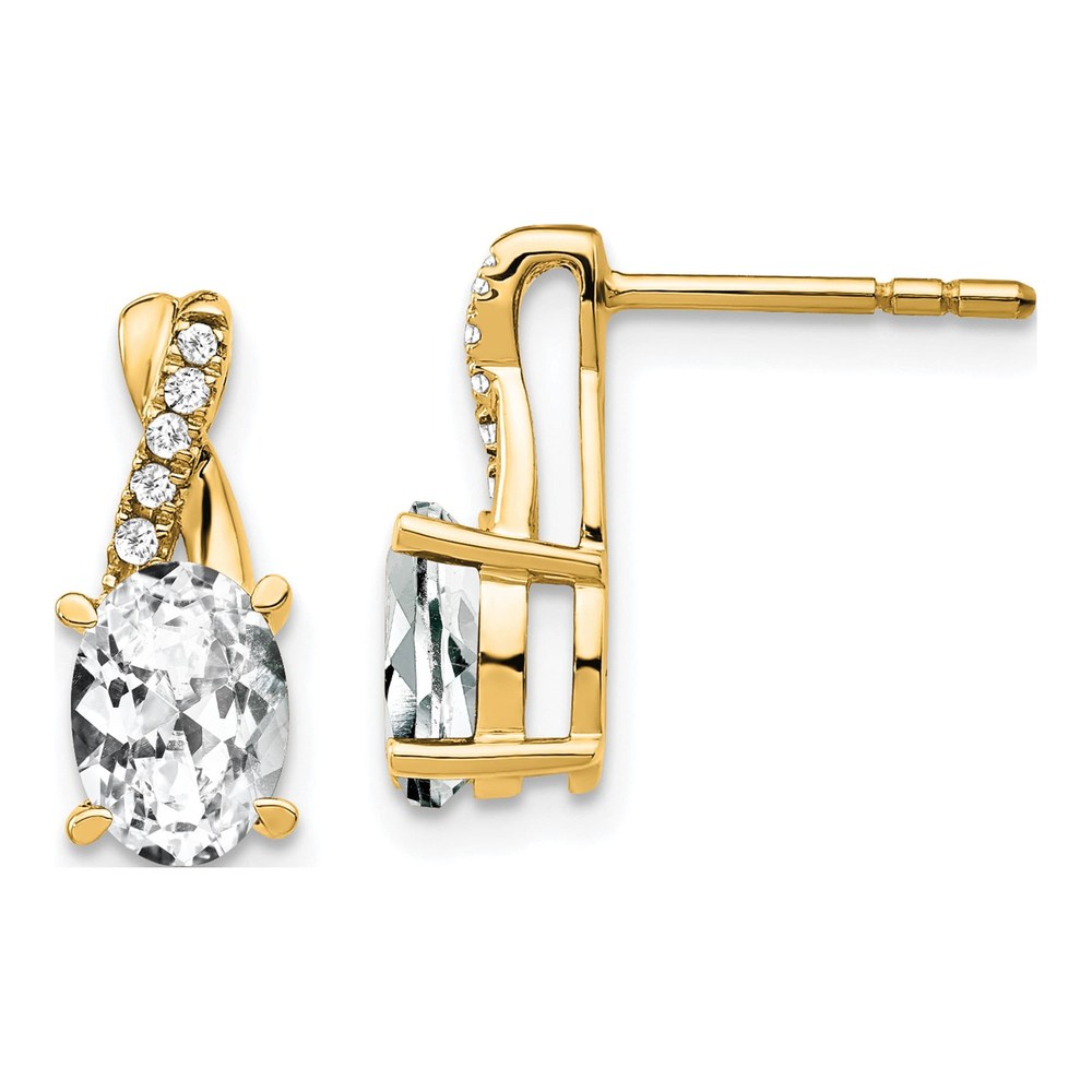 14K Yellow Gold 1/20 ct tw White Topaz & Diamond Dangle Earrings