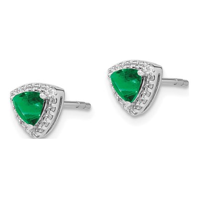 14K White Gold 1/7 ct tw 4.5mm Trillion Emerald & Diamond Halo Stud Earrings – view 2