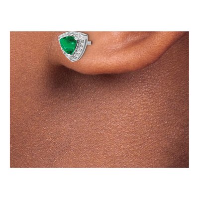 14K White Gold 1/7 ct tw 4.5mm Trillion Emerald & Diamond Halo Stud Earrings – view 3