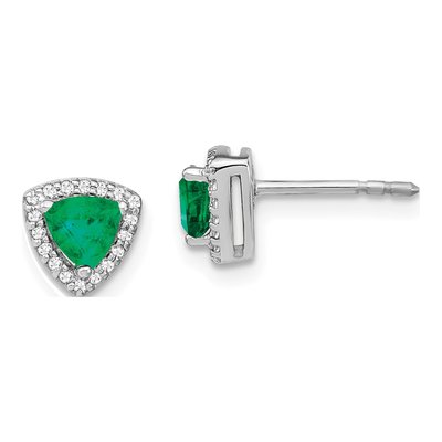 14K White Gold 1/7 ct tw 4.5mm Trillion Emerald & Diamond Halo Stud Earrings