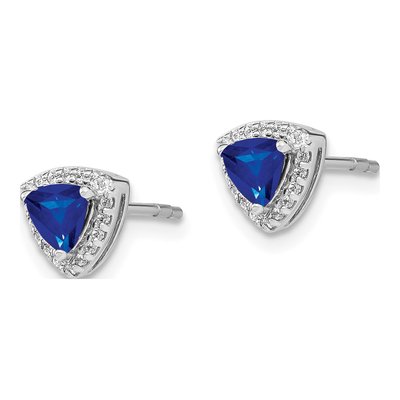 14K White Gold 1/7 ct tw 4.5mm Sapphire & Diamond Trillion Halo Stud Earrings – view 2