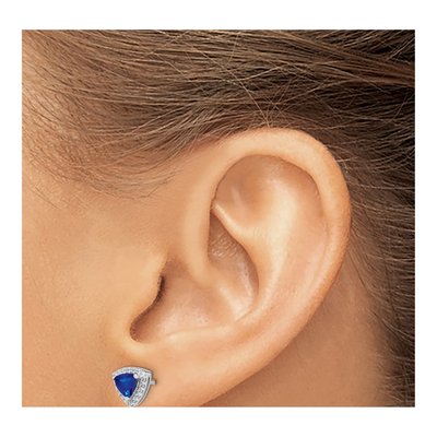 14K White Gold 1/7 ct tw 4.5mm Sapphire & Diamond Trillion Halo Stud Earrings – view 3
