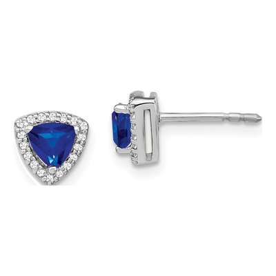 14K White Gold 1/7 ct tw 4.5mm Sapphire & Diamond Trillion Halo Stud Earrings