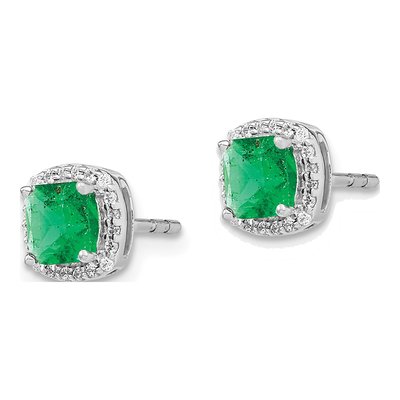 14K White Gold 1/7 ct tw 5mm Emerald & Diamond Cushion Halo Stud Earrings – view 2