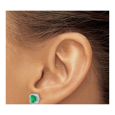14K White Gold 1/7 ct tw 5mm Emerald & Diamond Cushion Halo Stud Earrings – view 3