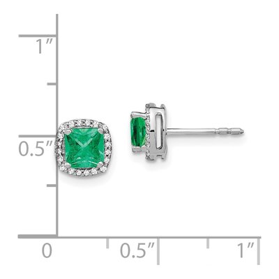 14K White Gold 1/7 ct tw 5mm Emerald & Diamond Cushion Halo Stud Earrings – view 4