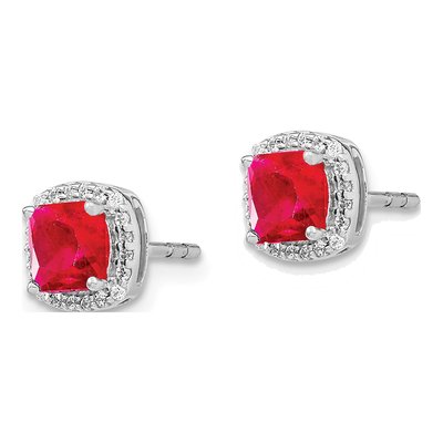14K White Gold 1/7 ct tw 5mm Cushion Ruby & Diamond Halo Stud Earrings – view 2