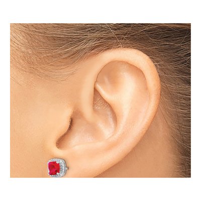 14K White Gold 1/7 ct tw 5mm Cushion Ruby & Diamond Halo Stud Earrings – view 3