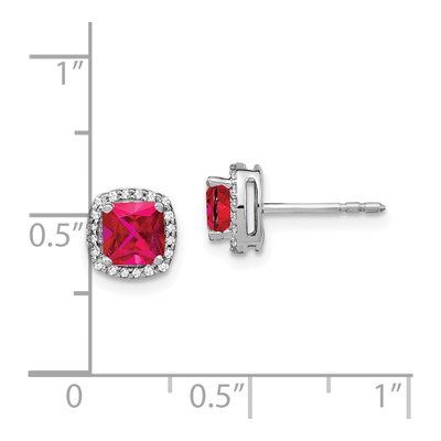 14K White Gold 1/7 ct tw 5mm Cushion Ruby & Diamond Halo Stud Earrings – view 4