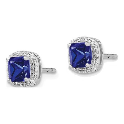 14K White Gold 1/7 ct tw 5mm Cushion Sapphire & Diamond Halo Stud Earrings – view 2