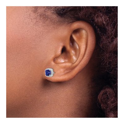 14K White Gold 1/7 ct tw 5mm Cushion Sapphire & Diamond Halo Stud Earrings – view 3