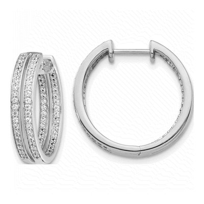 14K White Gold 3/4 ct tw 18mm Diamond Inside-Out Huggie Hoop Earrings