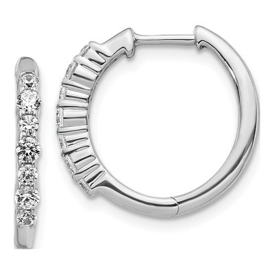 14K White Gold 1/2 ct tw 17mm Diamond Huggie Hoop Earrings