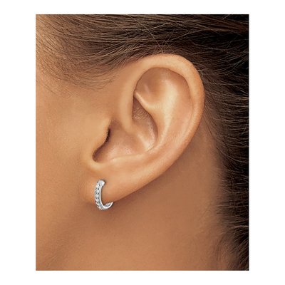14K White Gold 1/8 ct tw Diamond Huggie Hoop Earrings – view 4