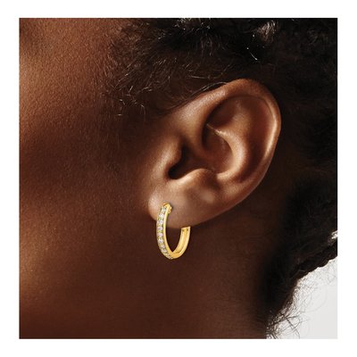 10K Yellow Gold 3/8 ct tw 17mm Diamond Huggie Hoop Earrings – view 3