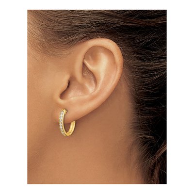14K Yellow Gold 3/8 ct tw 17mm Diamond Huggie Hoop Earrings – view 4