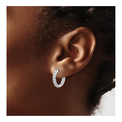14K White Gold 1/2 ct tw 17mm Diamond Huggie Hoop Earrings – view 3