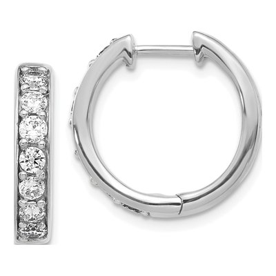 10K White Gold 1 ct tw 17mm Diamond Huggie Hoop Earrings