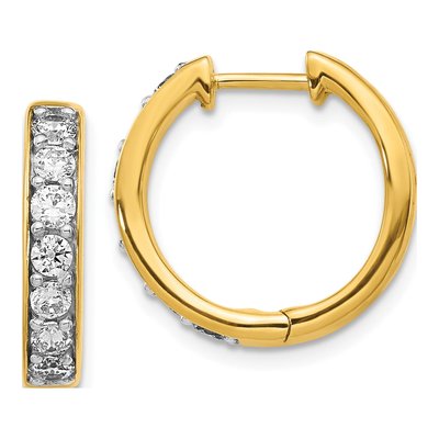 10K Yellow Gold 1 ct tw 17mm Diamond Huggie Hoop Earrings