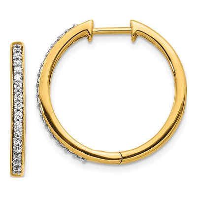 14K Yellow Gold 1/4 ct tw 22mm Diamond Huggie Hoop Earrings